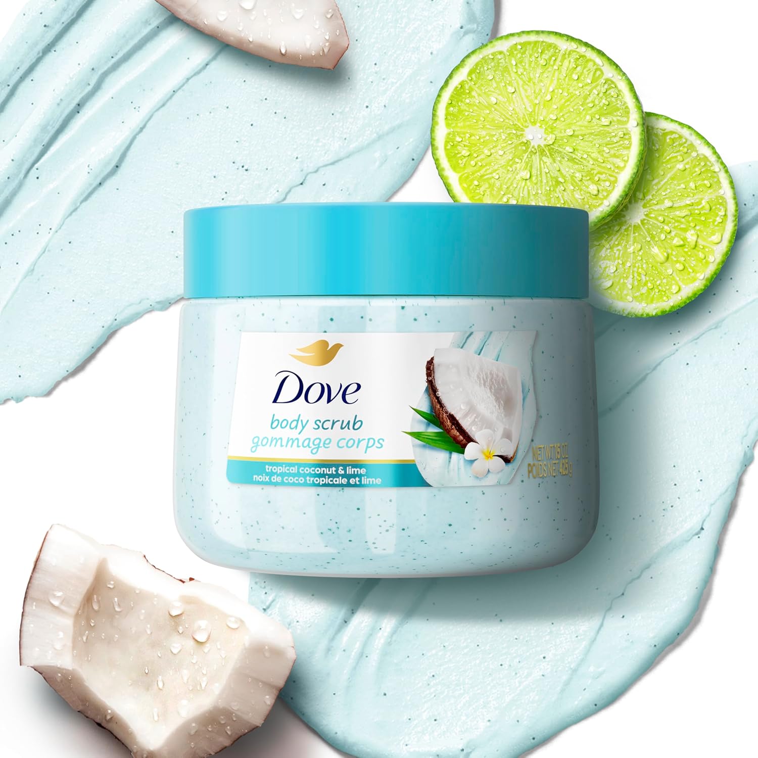 Dove Moisturizing Body Scrub Tropical Coconut For Exfoliated & Hydrated skin 15 oz