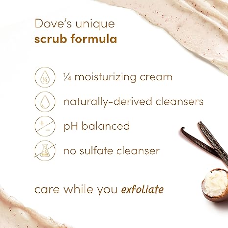 Dove Vanilla Sugar & Shea Butter Body Scrub Exfoliates and Deeply Nourishes for Smooth, Radiant Skin 15 oz