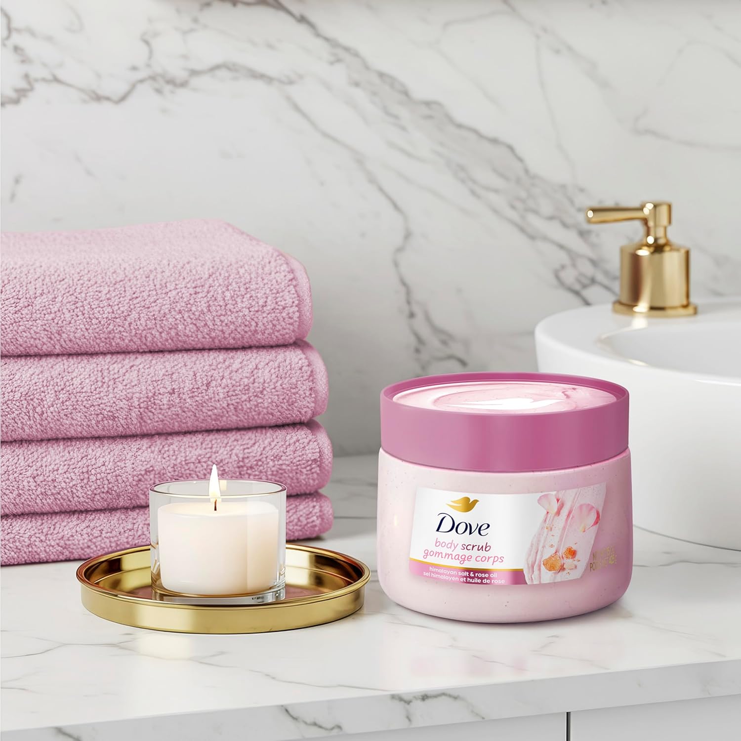 Dove Himalayan Salt & Rose Oil Body Scrub Exfoliates and Deeply Nourishes for Smooth, Radiant Skin 15 oz Visit the Dove Store