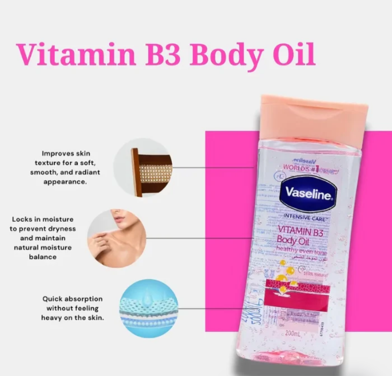 Vaseline Intensive Care Vitamin B3 Body Oil Healthy Even Tone 200ml