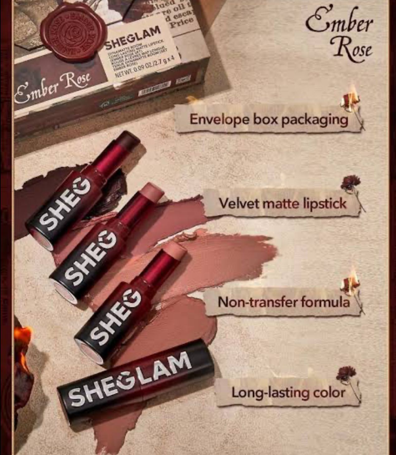 Sheglam Ember Rose Dynamatte Boom Matte Lipsticks 4PCS SET