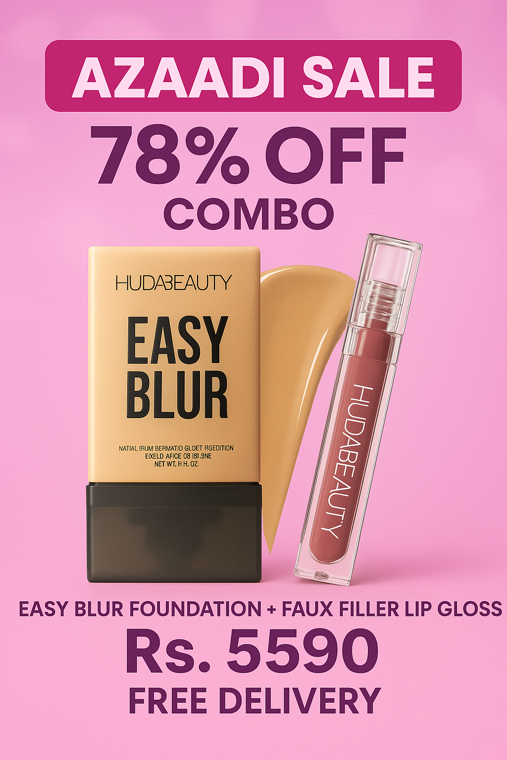 HUDA Beauty Easy Blur Foundation+ Faux Filler Lip Gloss